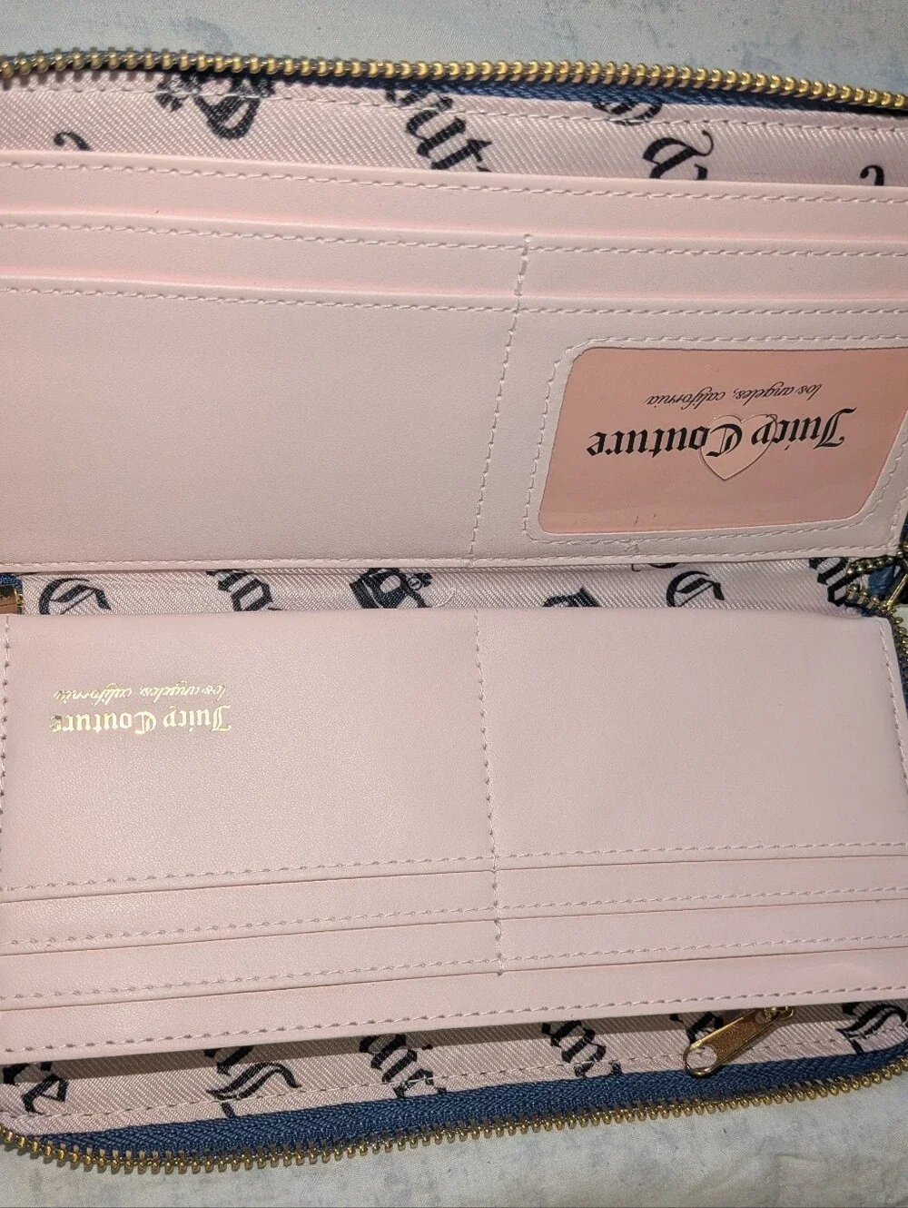 Juicy Couture Denim Zip Wallet with Pink Logo